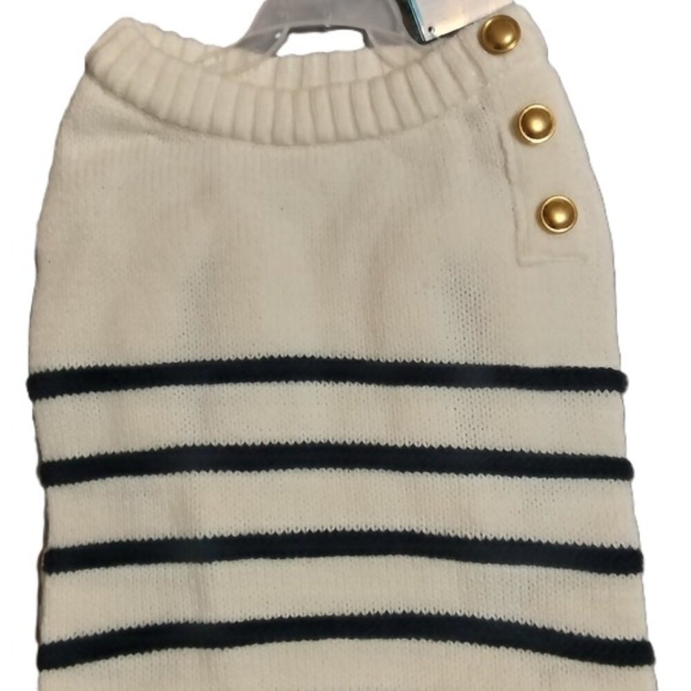 Draper James Size Large Dog Sweater White With Navy Stripes Gold Buttons NWT